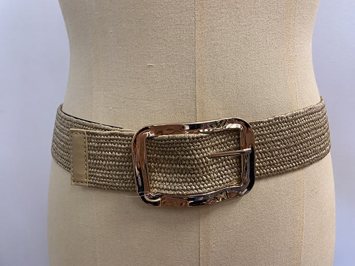 Stretchy taupe Belt with Gold Buckle