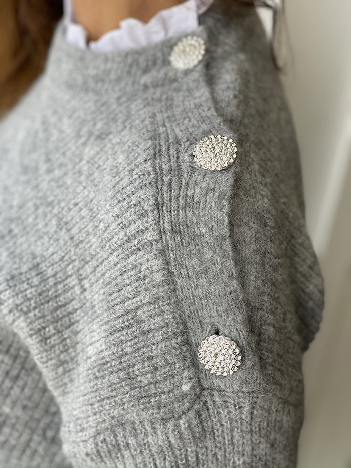 Ruffle Neck Knit - Grey