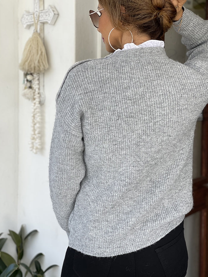 Ruffle Neck Knit - Grey