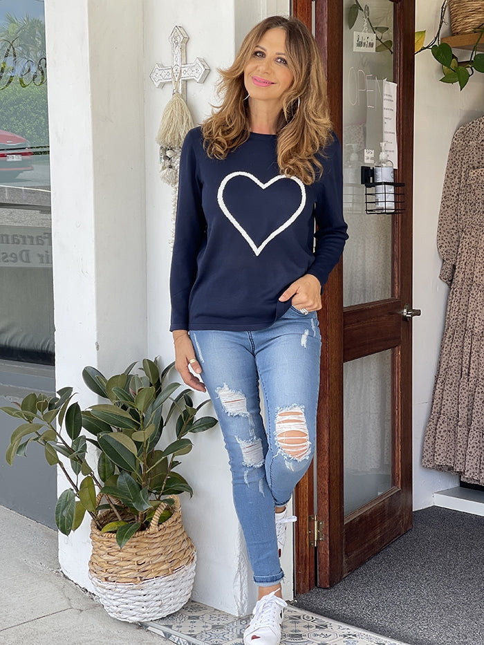 Petra Heart Knit - Navy
