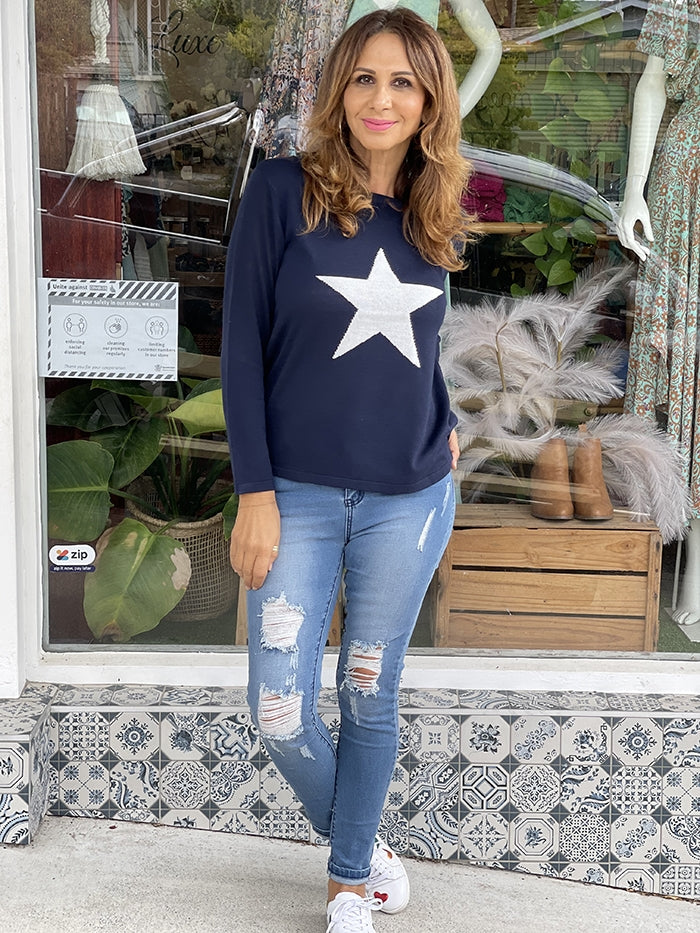 Petra Star Knit - Midnight Blue