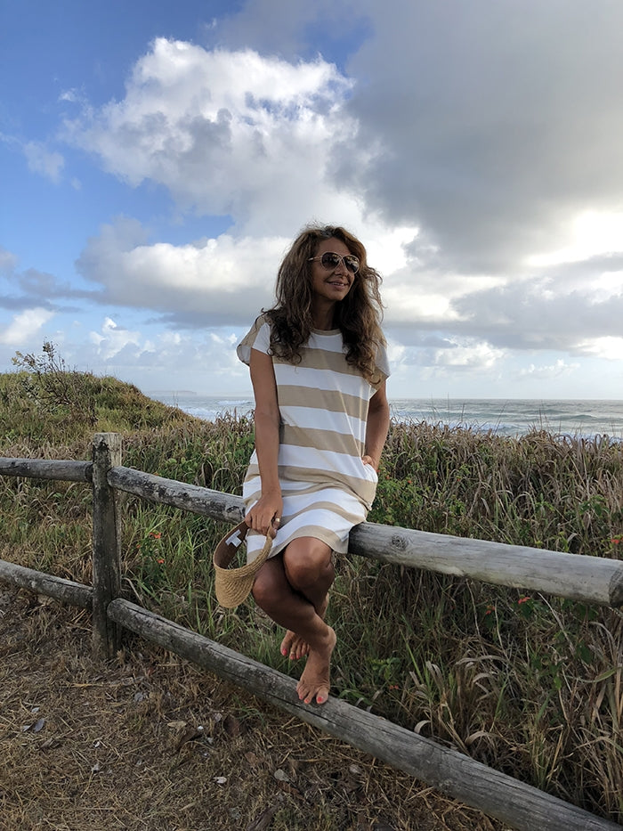 East Dress - Natural Stripe