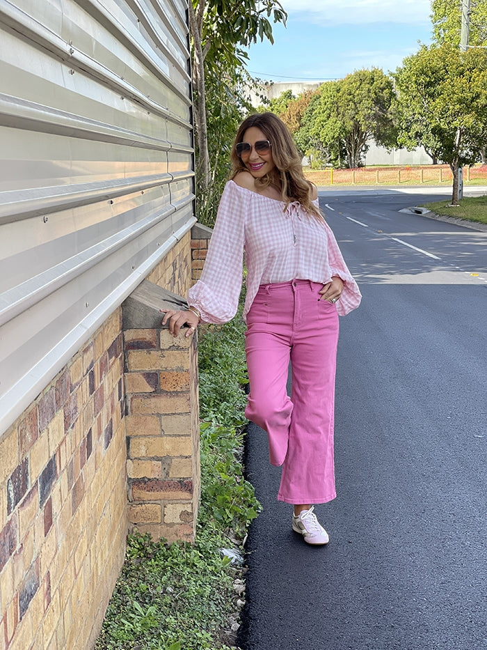 Highwaisted Denim Pants - Lipstick Pink