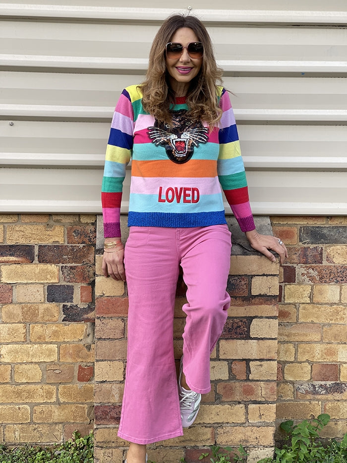 Highwaisted Denim Pants - Lipstick Pink