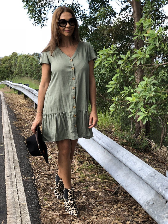 Tammy Dress - Khaki Linen