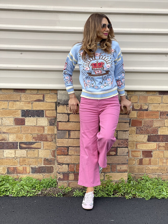 Highwaisted Denim Pants - Lipstick Pink