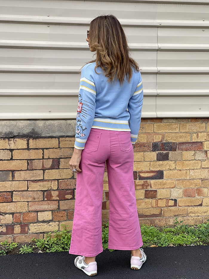 Highwaisted Denim Pants - Lipstick Pink