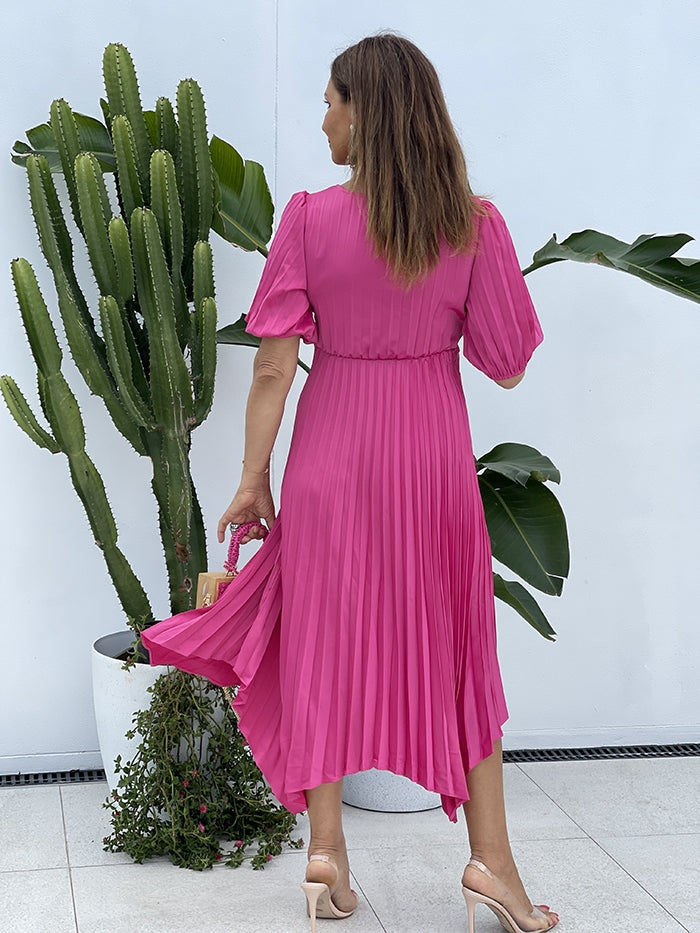 Mari Pleated Dress - Hot Pink