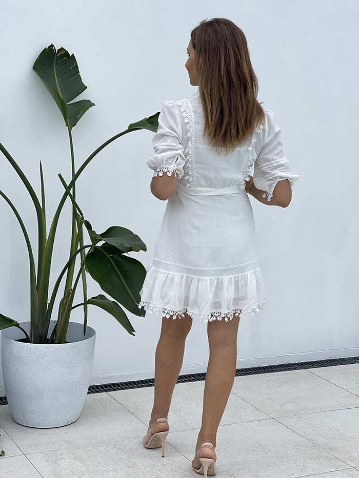 Louetta Embroidered Short Dress - White