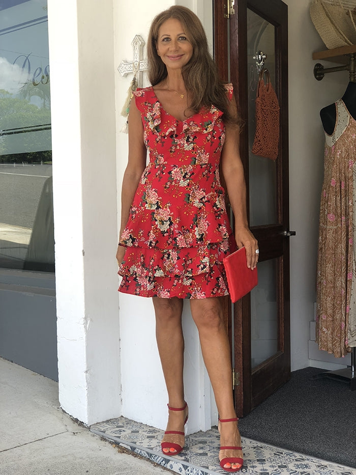 Sweetheart Dress - Red Floral