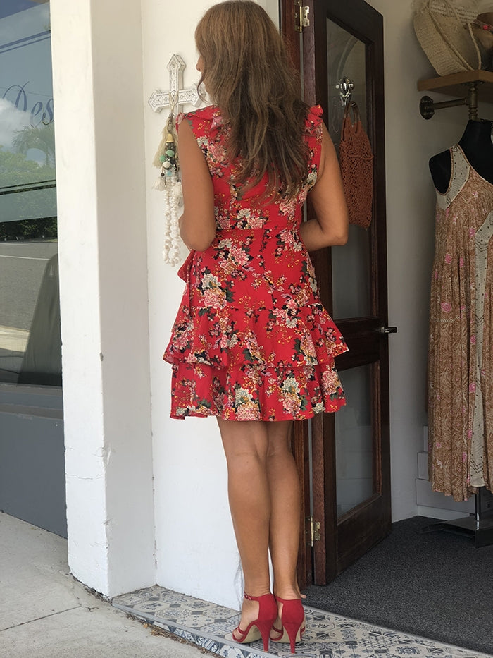 Sweetheart Dress - Red Floral