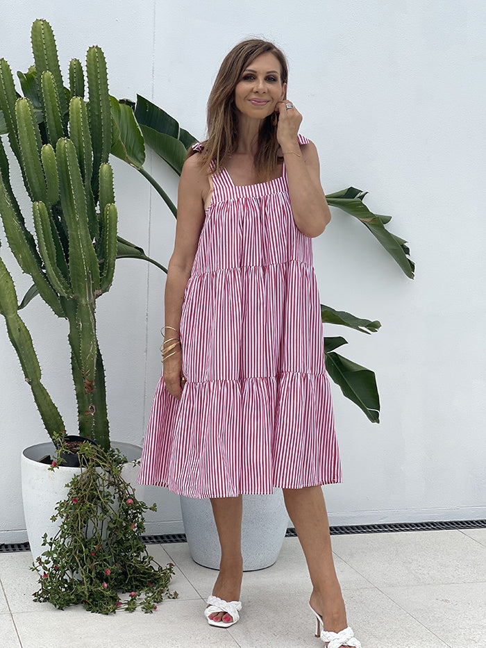Poppy Stripe Dress - Red