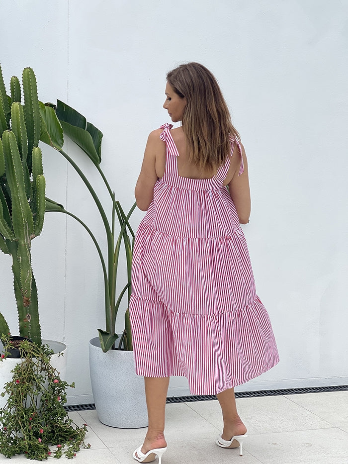 Poppy Stripe Dress - Red