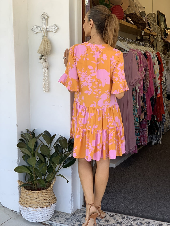 Angelica Dress - Orange and Pink