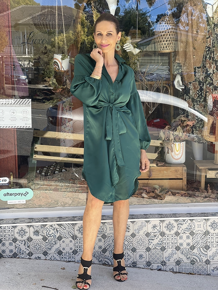 Emerald Silky Shirt Dress Emerald Silky Shirt Dress