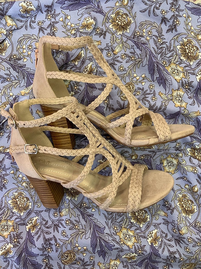 Nude Strappy Block Heels