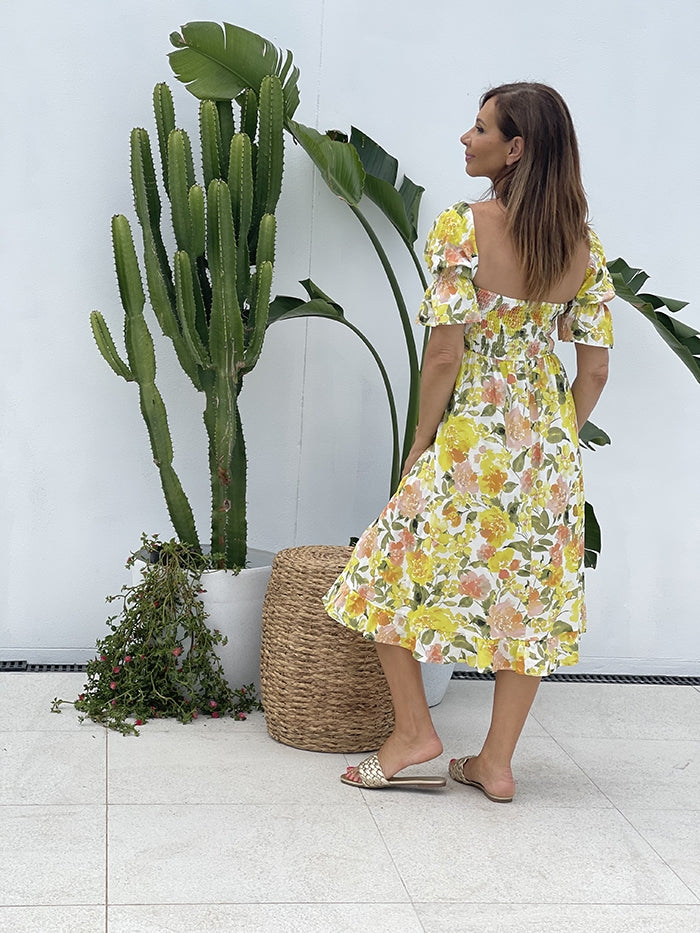 Soliel Midi Dress - Yellow Floral