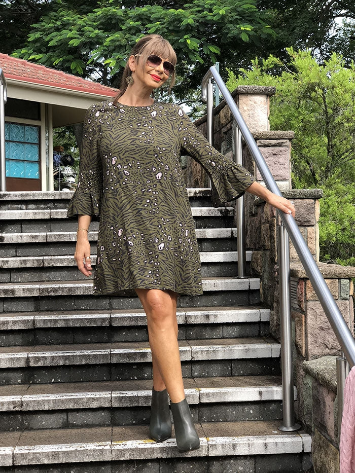 Loretta Leopard Dress - Khaki