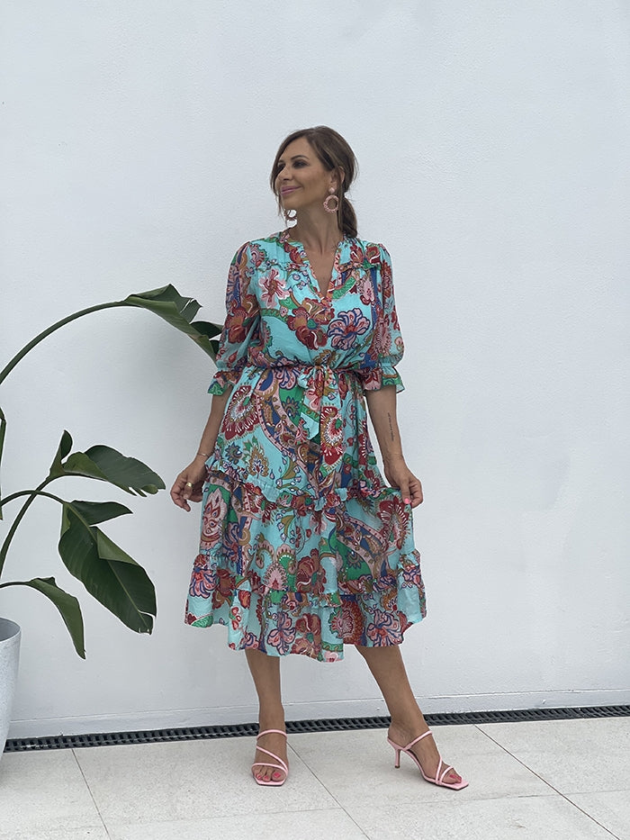 Frances Bright Frill Dress - Blue