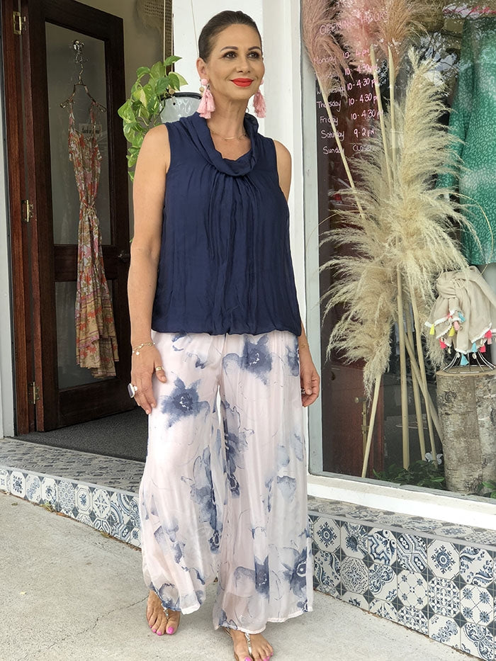 Bellonia Cowl Neck Top - Navy