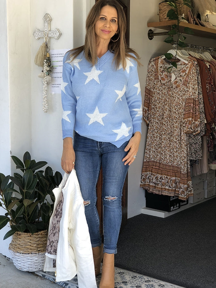 Soft Blue Star Knit