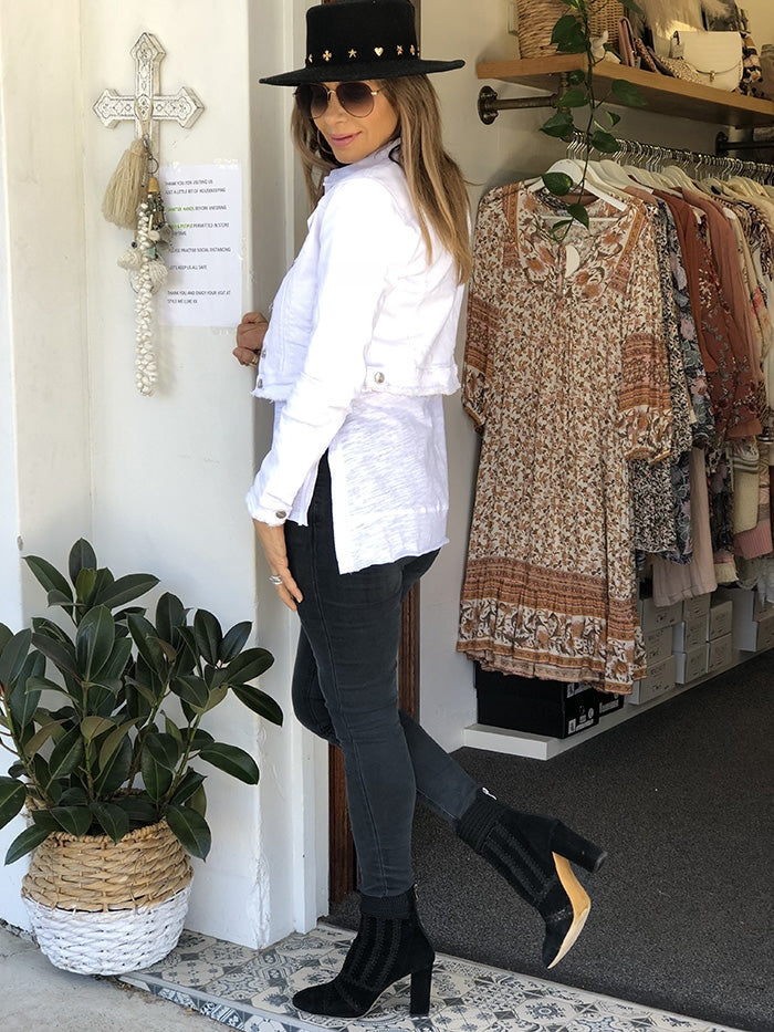 Cropped White Denim Jacket