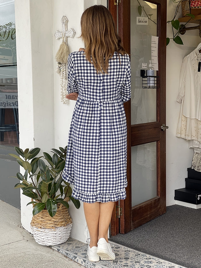 Nica Check Dress - Navy