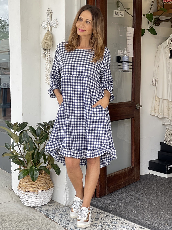 Nica Check Dress - Navy