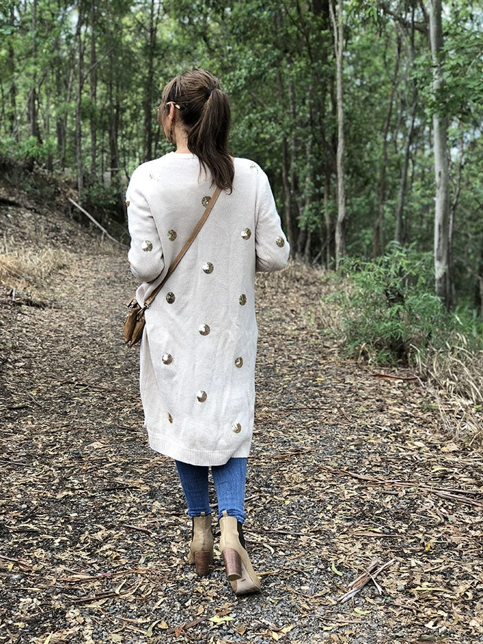 Polka Dot Sequin Cardi - Blush