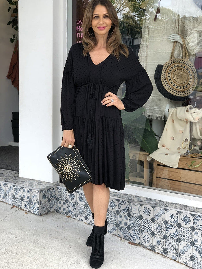 Longsleeve Drawstring Dress - Black
