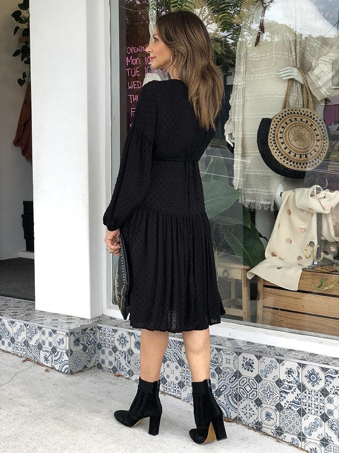 Longsleeve Drawstring Dress - Black