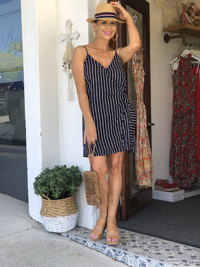 Charlie Wrap Dress - Navy Stripe
