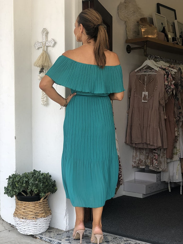 Callie Off the Shoulder Dress - Vibrant Green