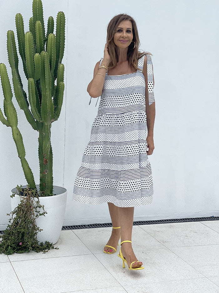 Navy and White Polka Dress