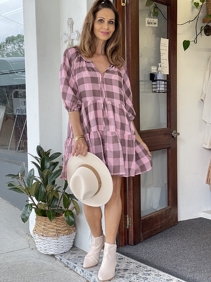 Pink and Chocolate Check Dress