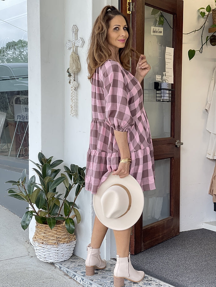 Pink and Chocolate Check Dress