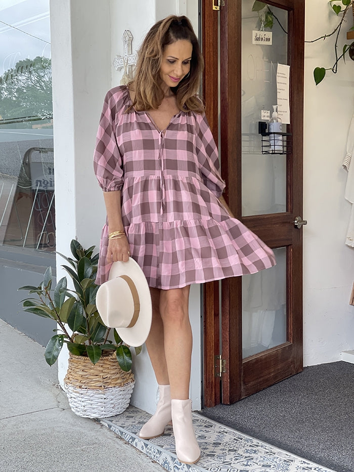 Pink and Chocolate Check Dress