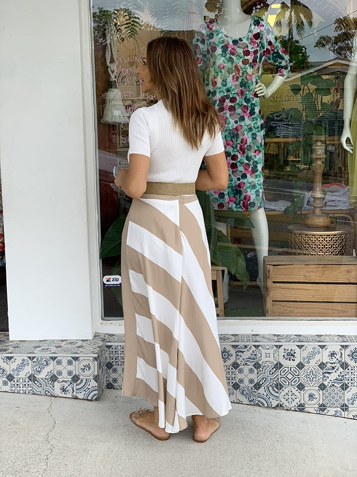 Beige and White Stripe Skirt