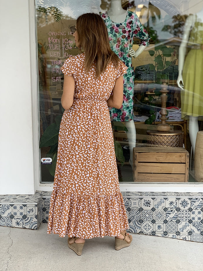 Kimika Leopard Dress - Rust
