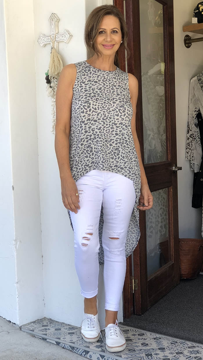 Grey Leopard Hilo Top