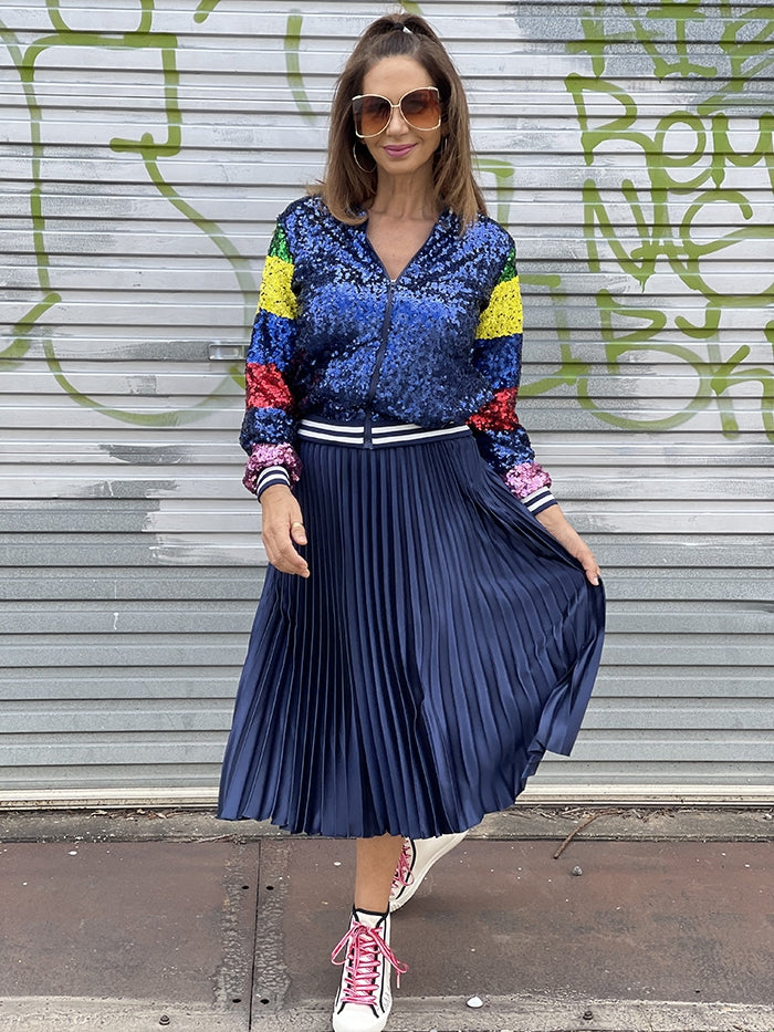 Metallic Waistband Skirt - Navy