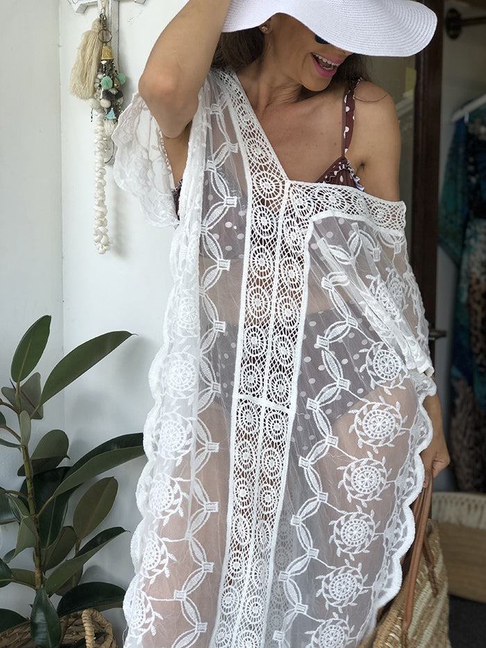 White Crochet Lace Kaftan