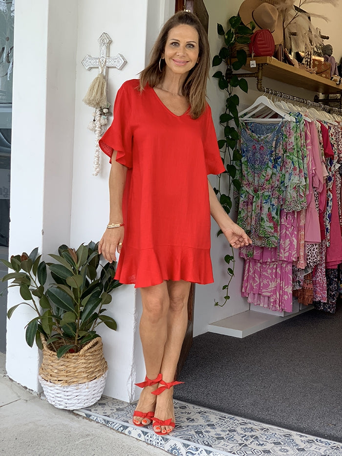 Francesca Ruffle Dress - Red