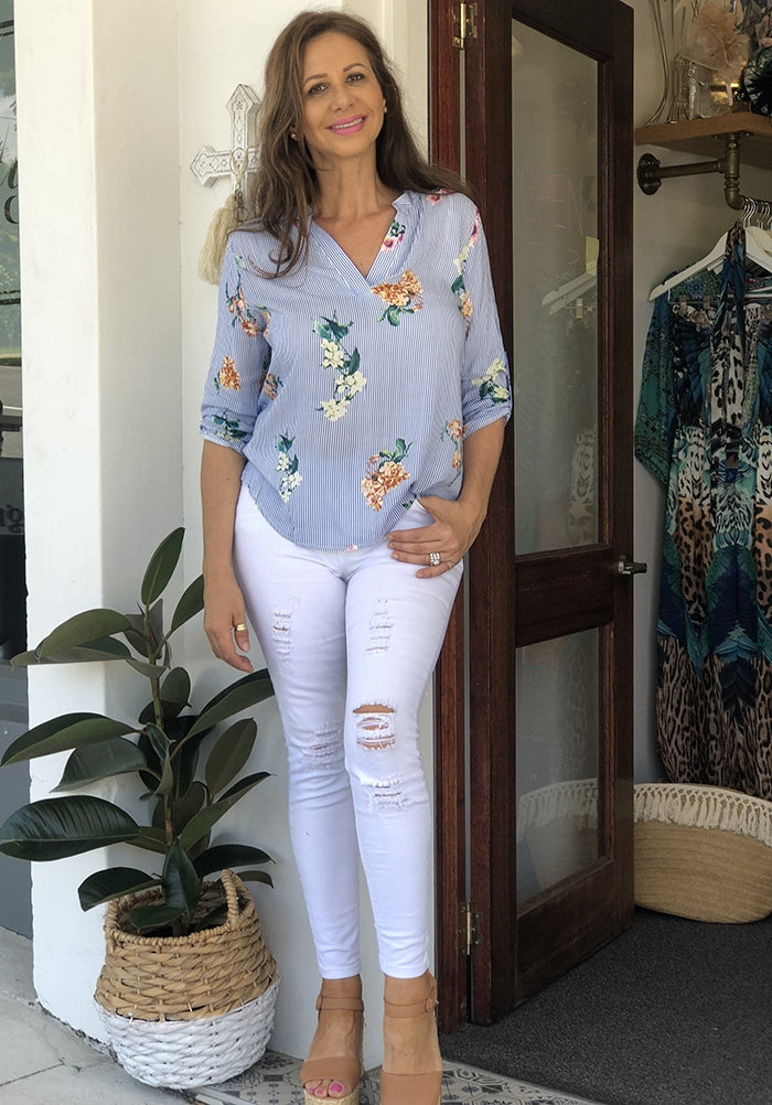 Floral Stripes Top