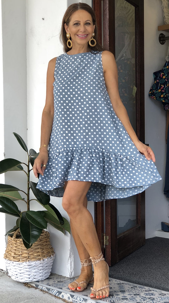 Dora Dress - Blue Spot
