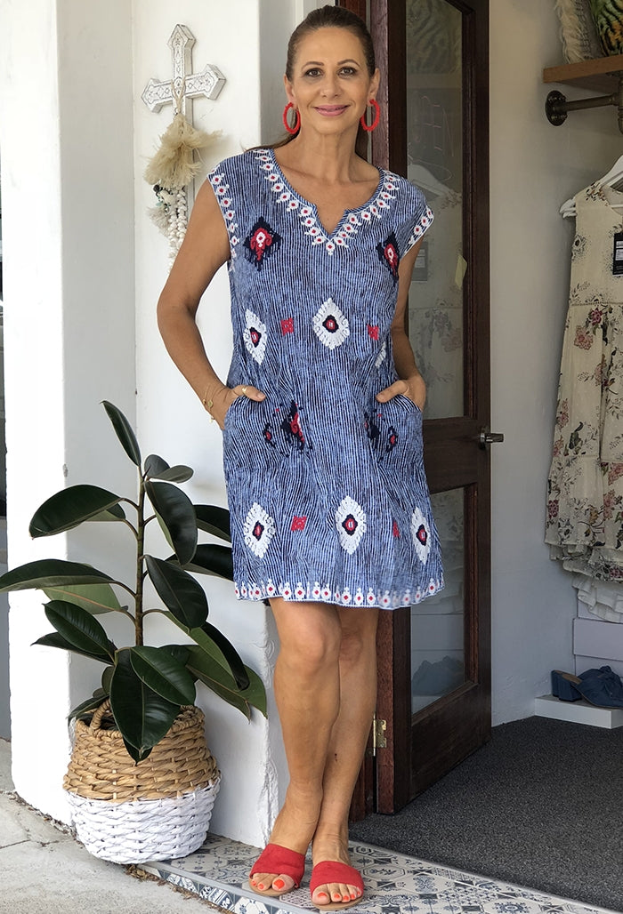 Ikat Dress - Indigo