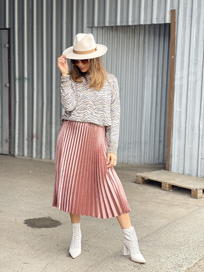 Metallic Waistband Skirt - Dusty Rose