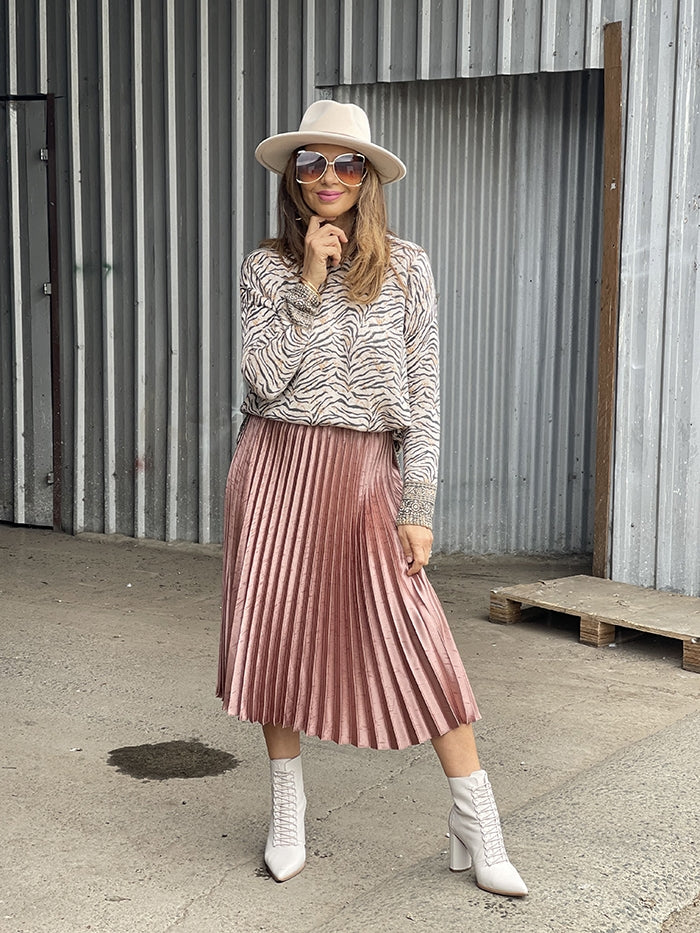 Metallic Waistband Skirt - Dusty Rose