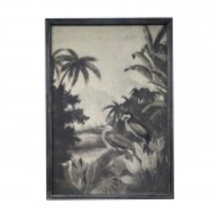 Vintage Jungle Bird Art In Frame