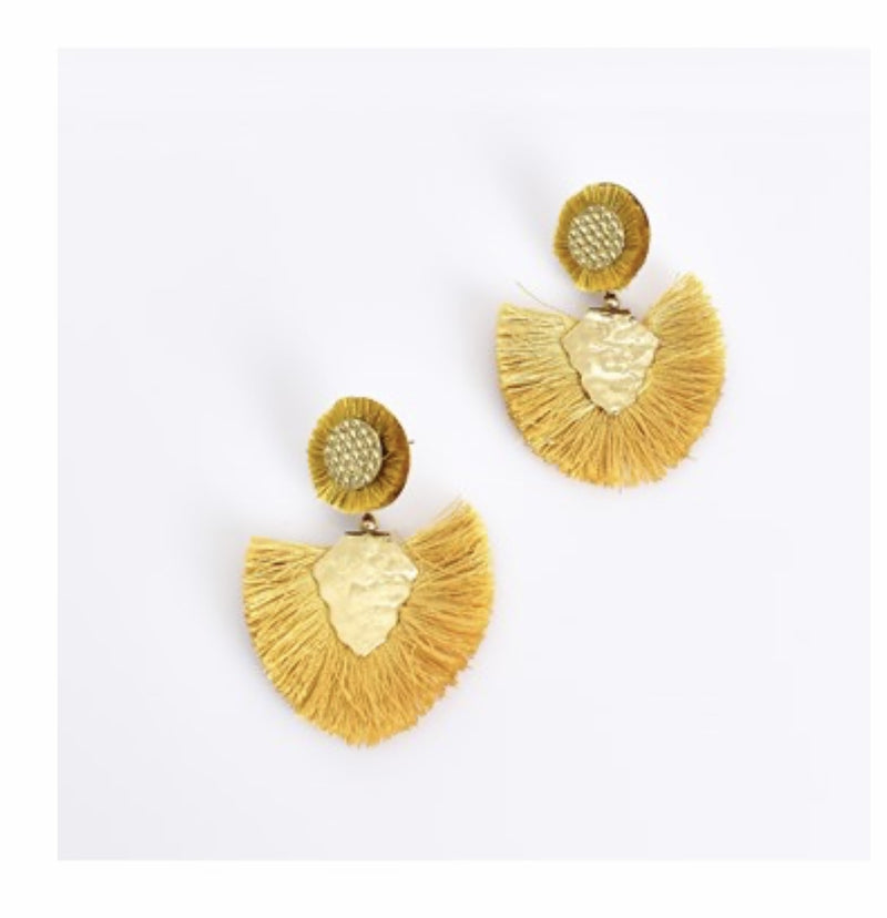 Beaten Metal Earring - Mustard